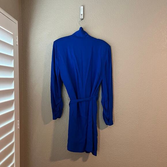New Zara Blazer Wrap Shirt Dress Ruched Royal Blue Long Sleeve XL NWT - Picture 8 of 10